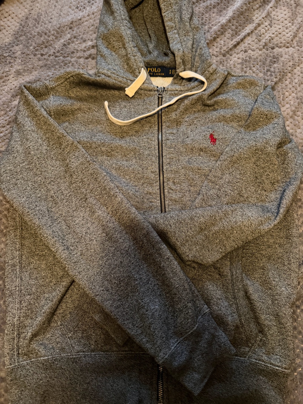 Polo by Ralph Lauren Heather Gray Zip-Up Hoodie with Red Pony - Picture 2 of 3
